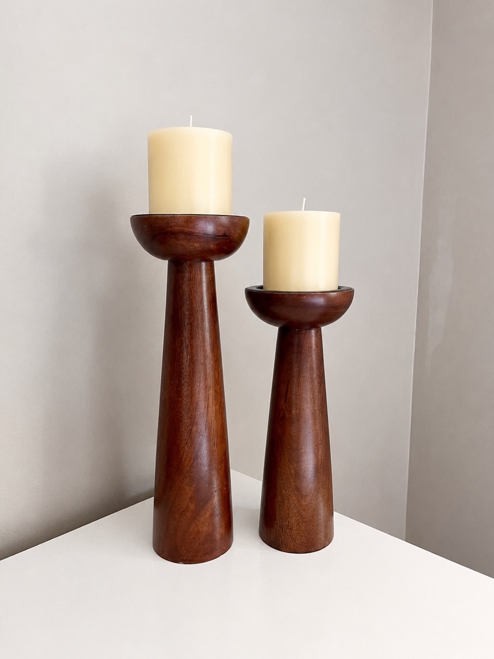 Tall Wooden Pillar Candle Holders